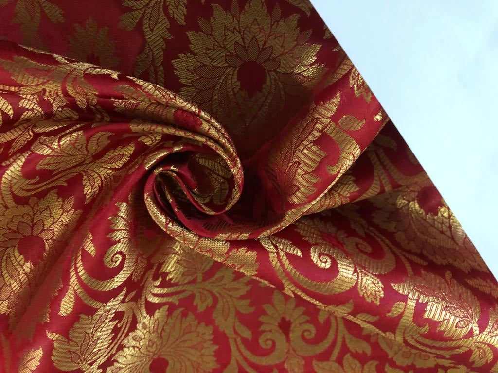 Silk Brocade fabric 44" wide Floral Jacquard available in 5 colors BRO 918 NAVY, GREEN ,DEEP BURGANDY,GOLD,RED[15714-15718]