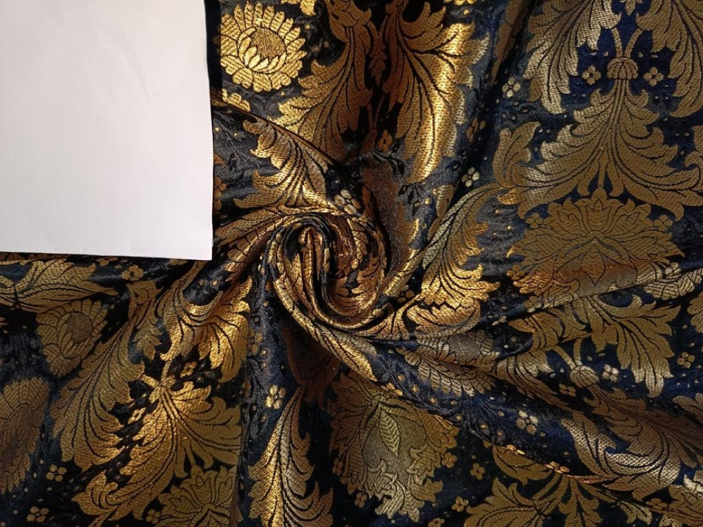 Silk Brocade Fabric Black x metallic gold color 44" wide BRO709[1]