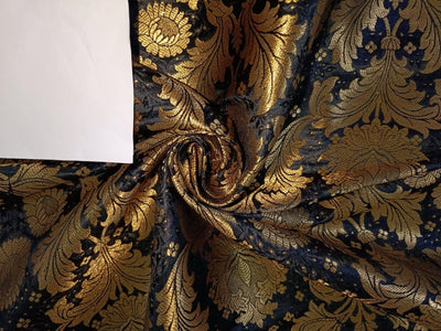Silk Brocade Fabric Black x metallic gold color 44" wide BRO709[1]