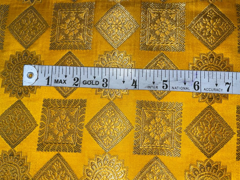 Silk Brocade fabric Geometric design 44" wide BRO702[5] available in 2 colors red and mango yellow]