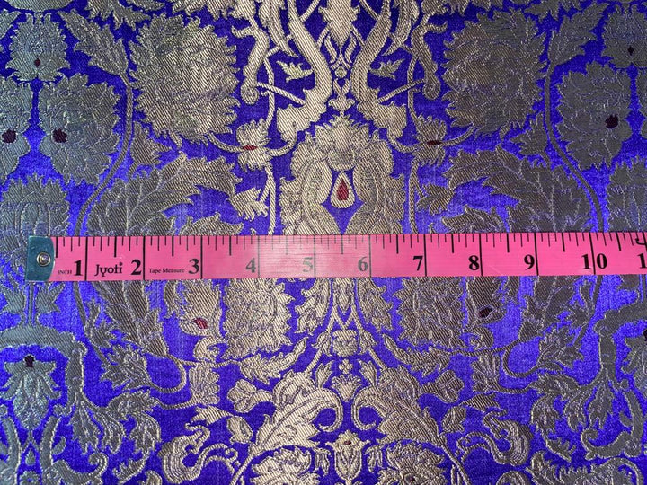 Silk Brocade Fabric Royal blue X Metallic Antique Gold 44