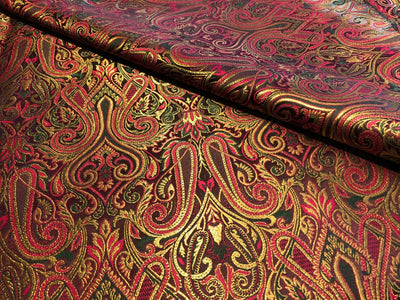 Silk Brocade fabric gold jacquard paisleys available in 3 colors magenta/teal ,deep purple/teal and peach/green/red BRO1102