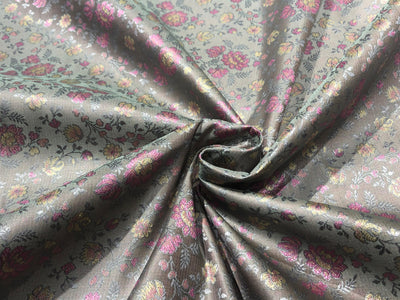 Silk Brocade fabric floral  jacquard available in 2 colors turquoise blue and silver grey  BRO1022[1/2]