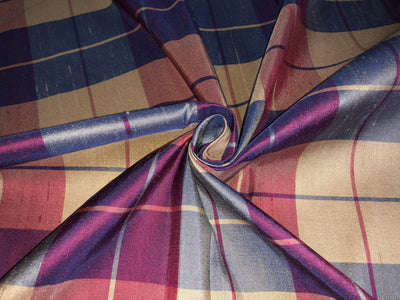 100% PURE SILK DUPIONI FABRIC  PLAIDS MULTI COLOR 54" WIDE by the yard DUPcutC2