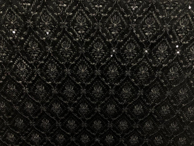 Brocade Velvet Embroidered fabric black color 60" wide 2 styles a black and silver and black with sequence BRO1088