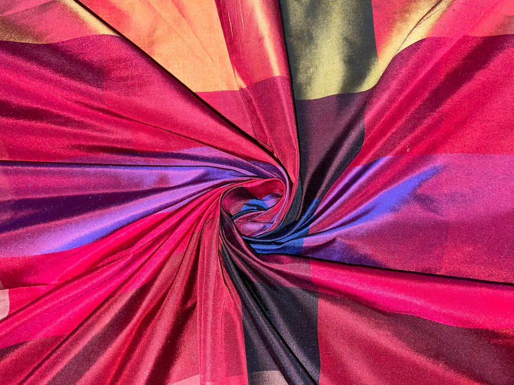 100% silk taffeta plaids MULTI  color PLAID TAFC53[4] 54&quot; wide 1.20 YARDS ONLY