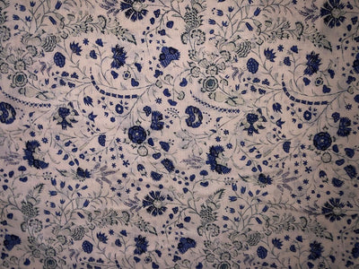 Cotton Linen CREAM WITH BLUE FLORAL PRINT 44" wide  [17112]