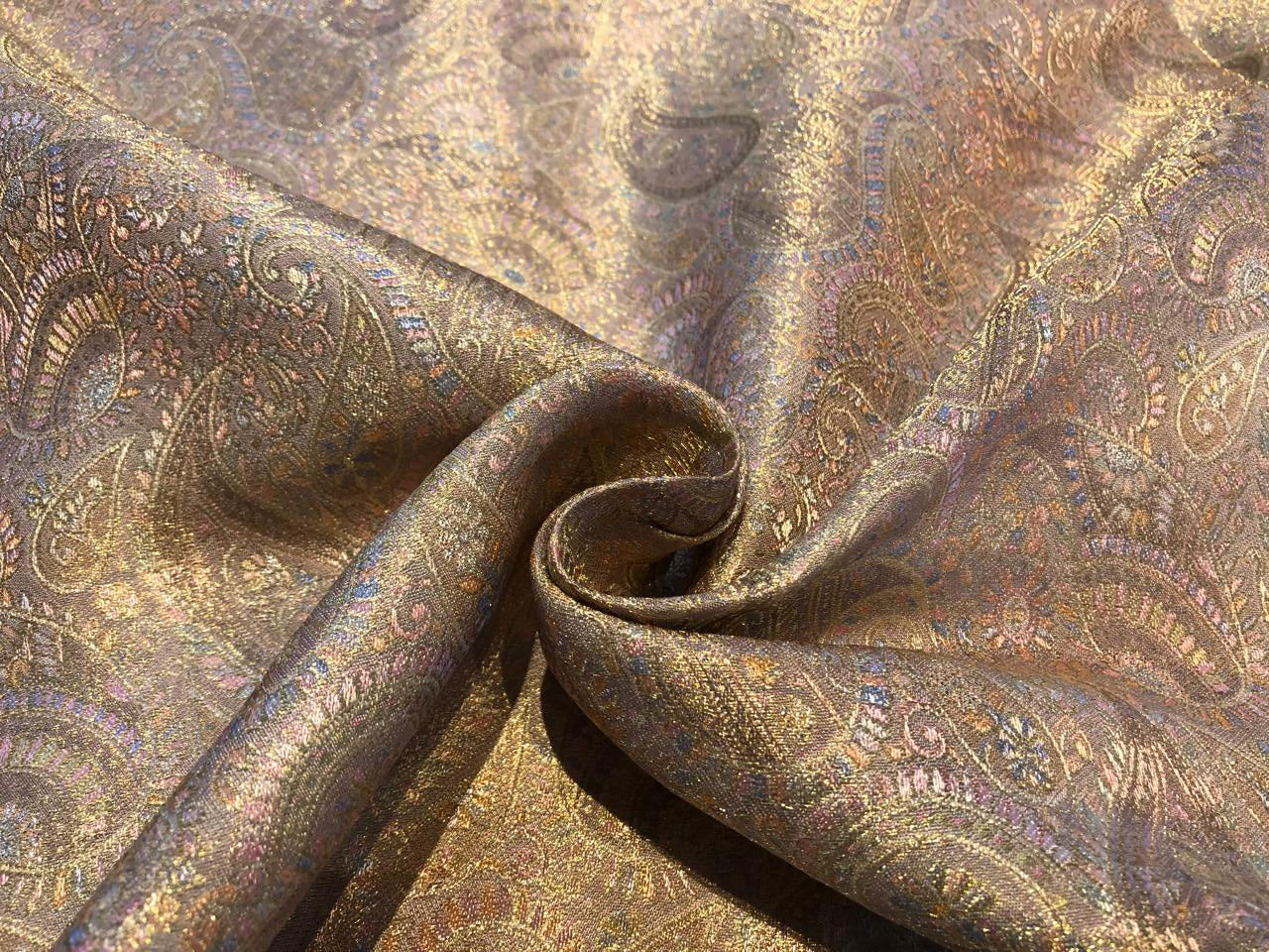 Silk Brocade fabric pastel pink and lilac paisleys BRO1093[3]