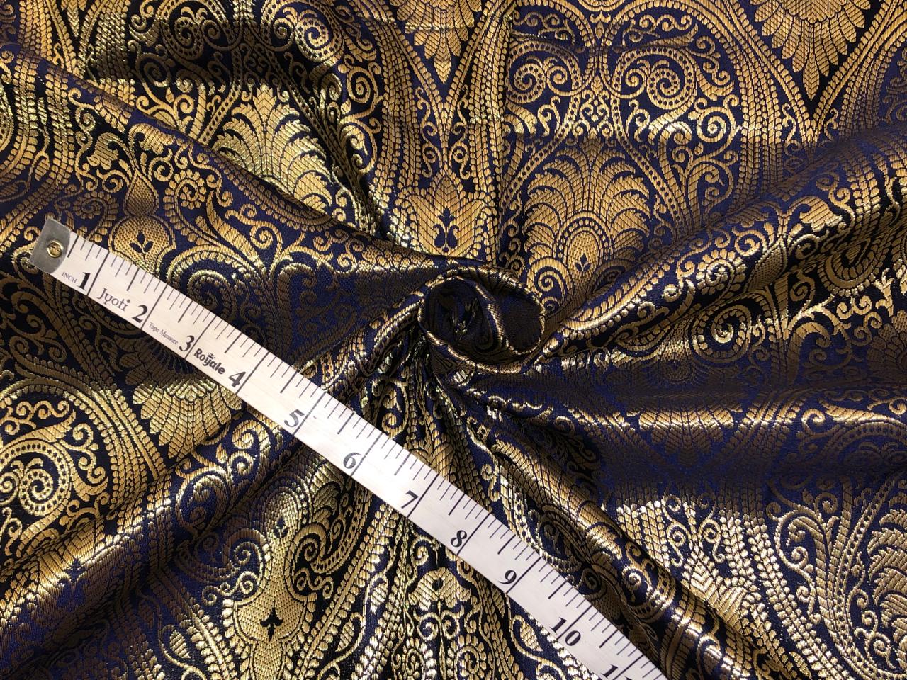 Silk Brocade fabric beautiful paisley  jacquard available in navy and green BRO1073[1/2]]