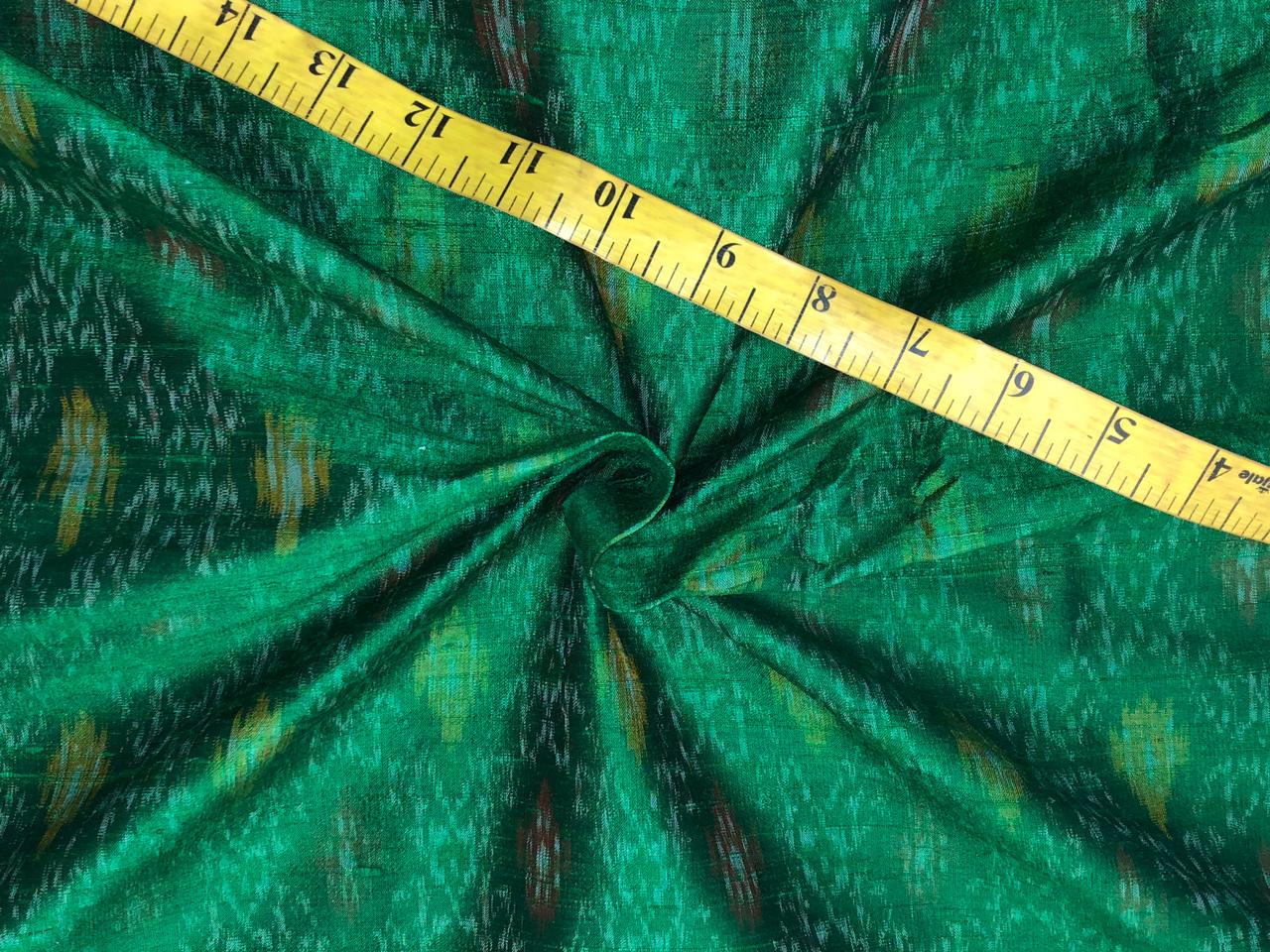 100% pure silk dupion ikat fabric green color 44" wide available in 2 combinations[18473/74]