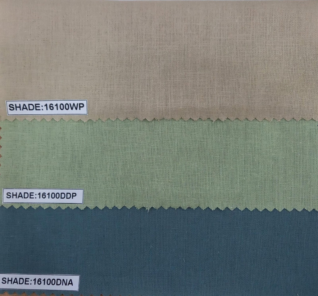 HEMP/COTTON  16S X 16S/ 55-45 GSM fabric 100" wide available in 3 colors beige/blue ,green/mint