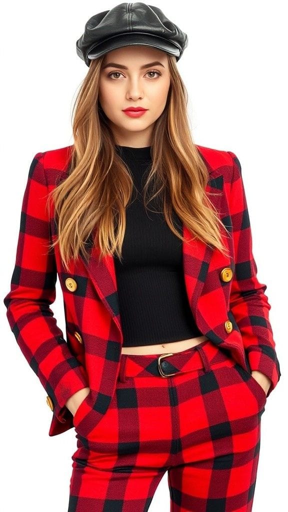 100% Wool Fabric Red and Black plaids [17724]