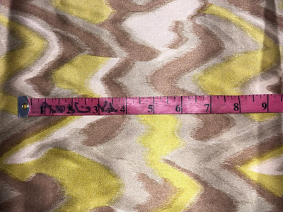 100% Pure Silk Satin 80 grams geometric print shades of silver, lime green and brown 54"Wide Fabric [18287]