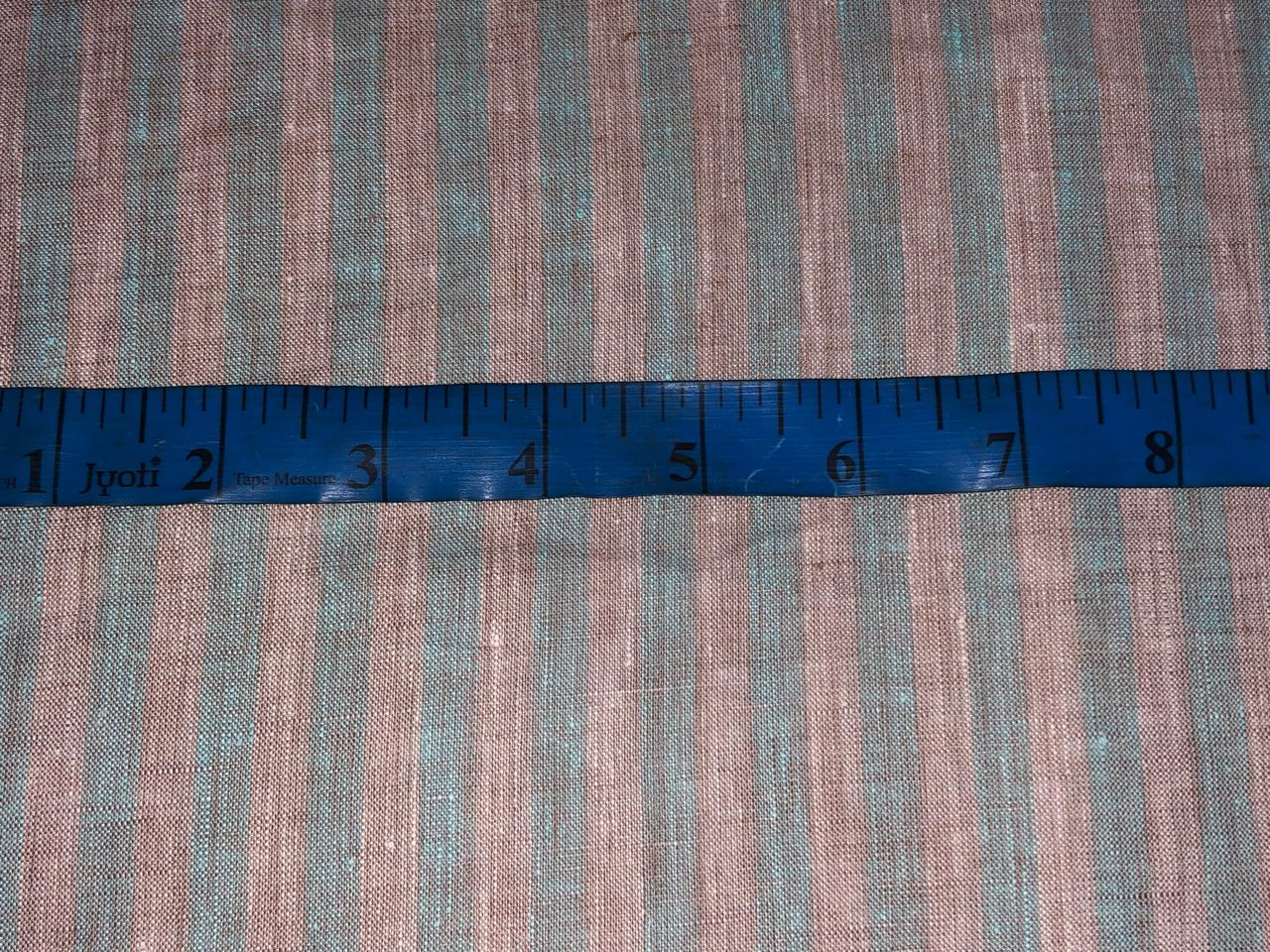 100% Linen stripe 60's Lea Fabric 58" wide available in three colors pink and lavender/sea green and camel and blue and grey