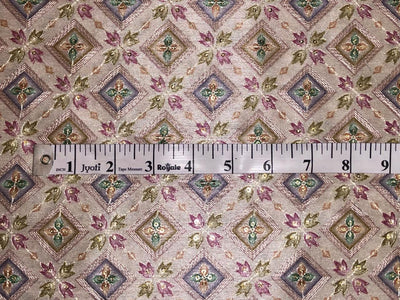 Silk Brocade fabric ivory with diamond motif floral jacquard and subtle sequins and embroidery BRO1069[1]