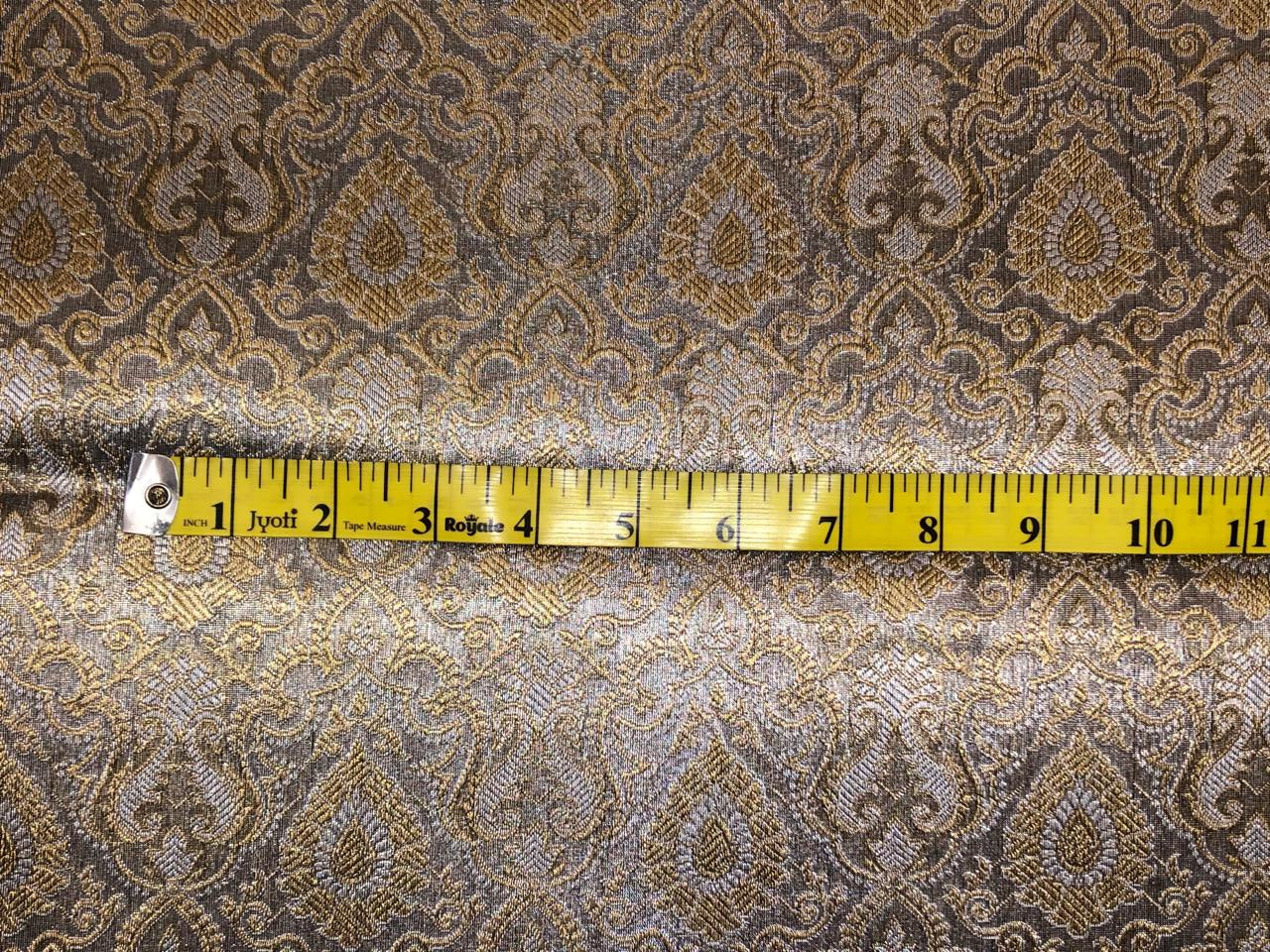 Silk Brocade fabric silver grey with white gold  jacquard BRO1074[2]