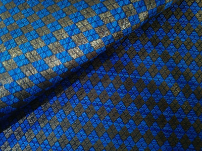 SILK BROCADE FABRIC Royal BLUE & Metallic GOLD COLOR 44" WIDE BRO392[5]