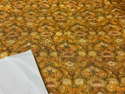Silk Brocade fabric FLORAL jacquard available in 2 colors  TEAL,BURNING ORANGE ,GOLDEN YELLOW AND MANGO,GREEN, IVORY  56" BRO1009[3/4]