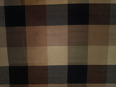 100% Silk Dupioni Fabric Plaids Shades of Black and gold color 54" wide DUP#C102[3]