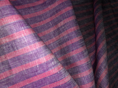 100% Linen stripe 60's Lea Fabric 58" wide available in three colors pink and lavender/sea green and camel and blue and grey
