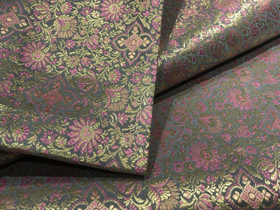 Silk Brocade fabric 44" pink and metallic gold floral jacquard available in 3 colors silver grey, green and pinkBRO1047