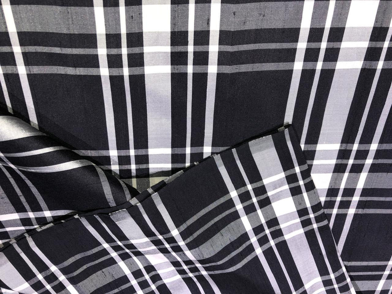 100% silk dupion Black and White  Plaids fabric 54" wide DUPNEWC27[1]