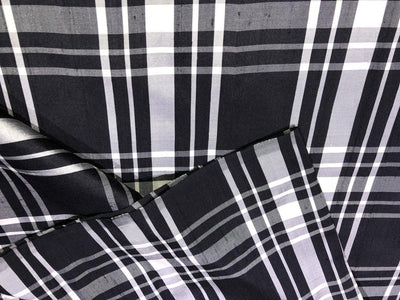 100% silk dupion Black and White  Plaids fabric 54" wide DUPNEWC27[1]