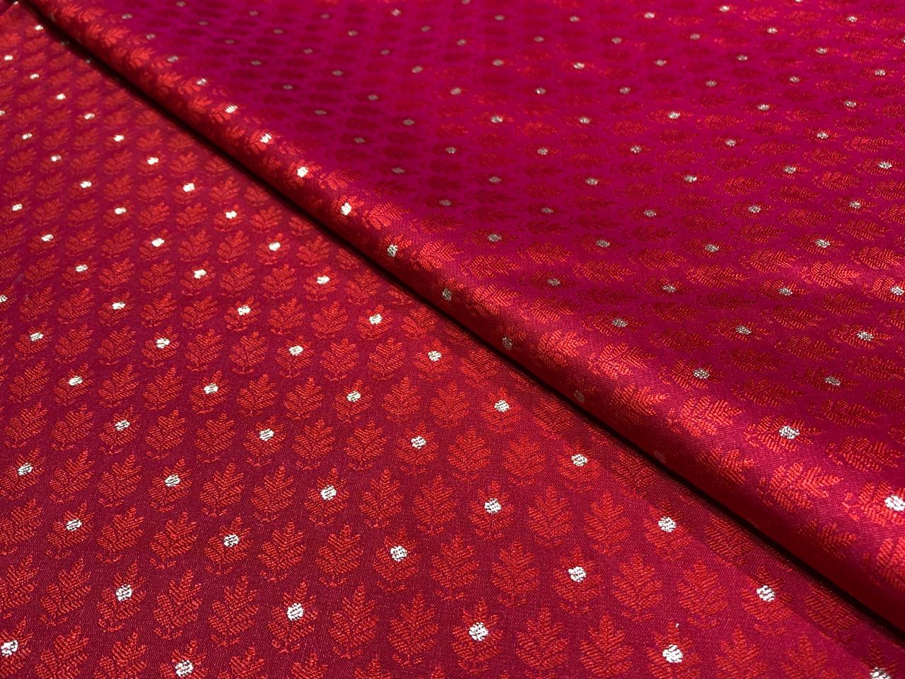Silk Brocade fabric  self jacquard with subtle white gold metallic dots jacquard available in 4 colors ,blue , red x pink ,black and pink BRO1012