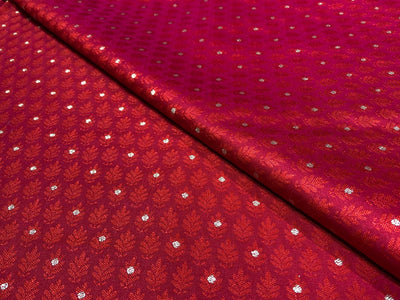 Silk Brocade fabric  self jacquard with subtle white gold metallic dots jacquard available in 4 colors ,blue , red x pink ,black and pink BRO1012