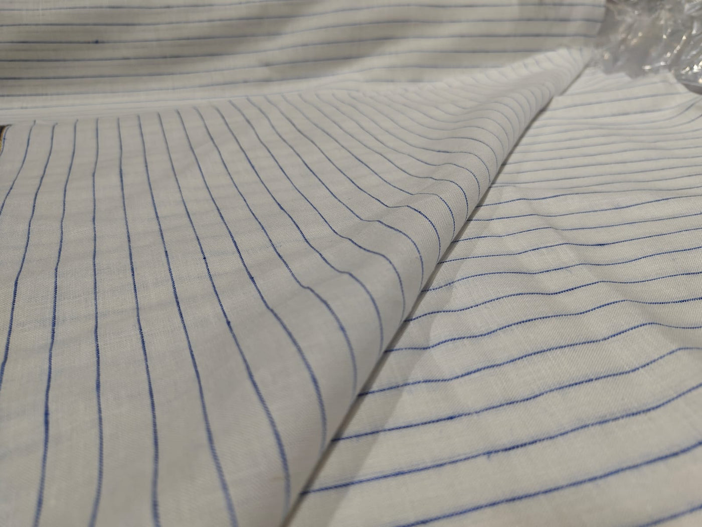 100% Linen stripe 60's Lea Fabric 58" wide available in three colors BLUE/WHITE,GREY/BLUE AND CAMEL/IVORY