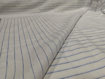 100% Linen stripe 60's Lea Fabric 58" wide available in three colors BLUE/WHITE,GREY/BLUE AND CAMEL/IVORY
