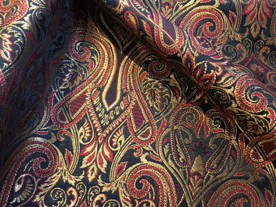 Silk Brocade fabric gold jacquard paisleys available in 3 colors pink/teal , green and red/black  BRO1103