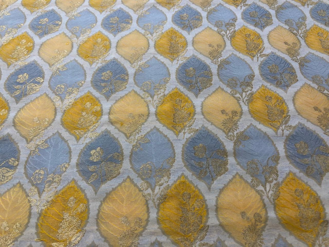 Silk Brocade fabric with colorful  leaf floral motif jacquard available in 3 colors mauve , pink peach and ivory BRO1091