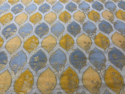 Silk Brocade fabric with colorful  leaf floral motif jacquard available in 3 colors mauve , pink peach and ivory BRO1091