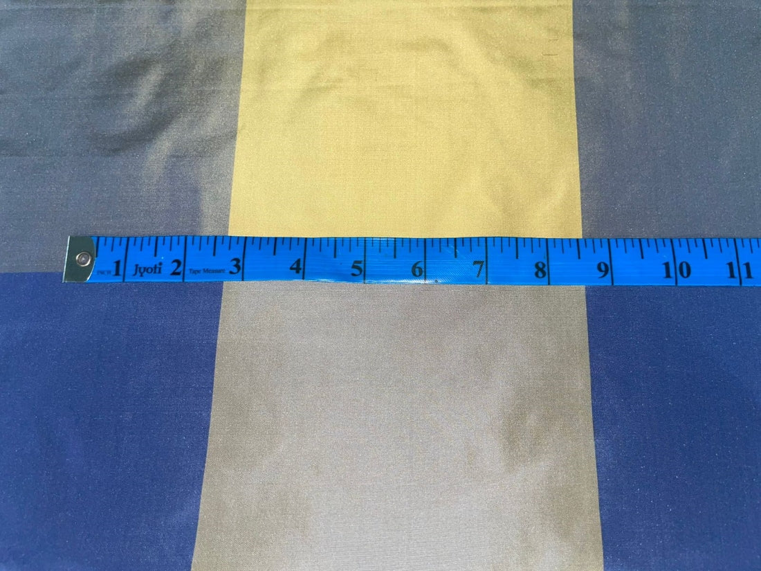 SILK TAFFETA FABRIC BLUE / GREEN AND GOLD  plaids 44&quot; wide  TAF#C23[2]