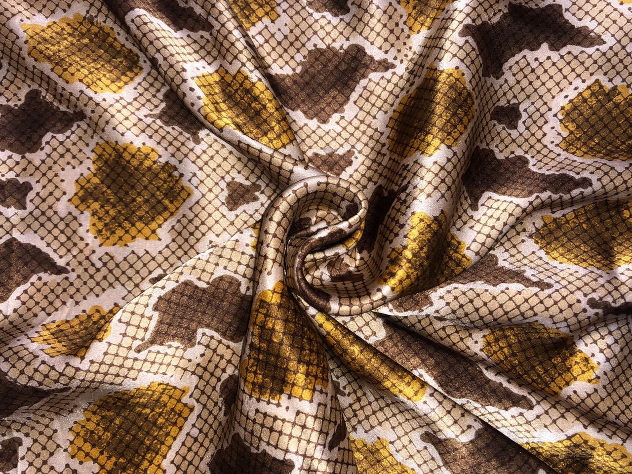 100% Pure Silk Satin 80 grams 54"Wide Fabric abstract print  available in 2 colors black and brown  [18285/86]