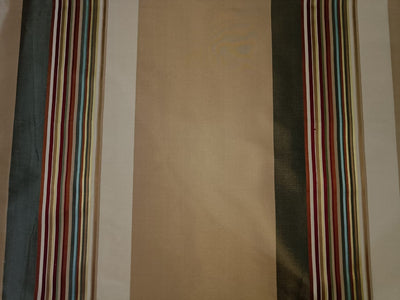 100% Pure Silk Taffeta Fabric beige/gold with multi color stripes 54" wide Taf S#134