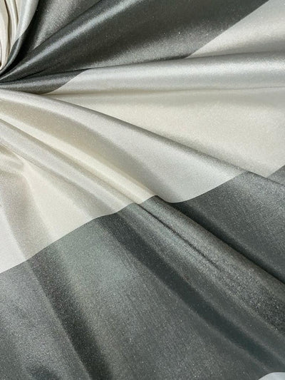 100% Silk Taffeta stripes 54" wide 4" STRIPE GREY and IVORY  color TAFNEWS16 [15333]