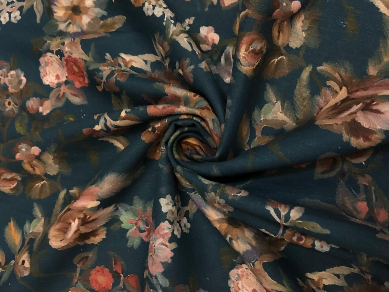 Linen Print beautiful teal floral [18558]