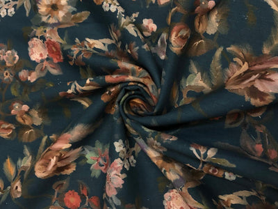 Linen Print beautiful teal floral [18558]