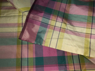 100% PURE SILK DUPIONI FABRIC  PLAIDS  pinks,yellows and greens  COLOR 54" WIDE single length 4 yds DUPcutC8