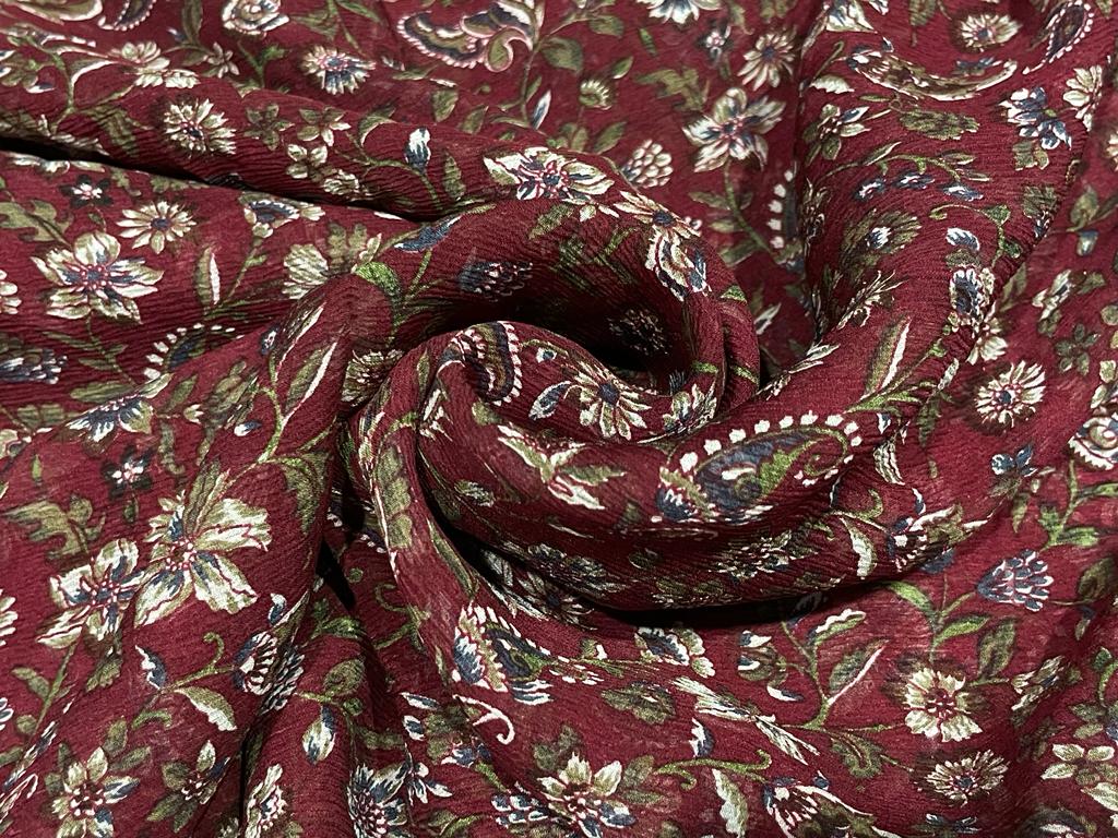 Silk chiffon printed  fabric WINE INTRICATE FLORAL PRINT  44" wide [15454]