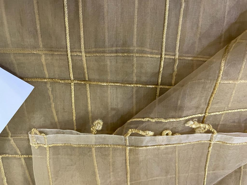 100% Silk mettalic tissue organza fabric with gold plaids 44" wide [12759]