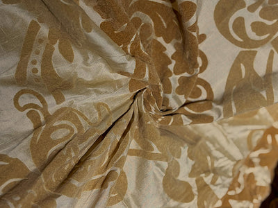100% Silk Taffeta Jacquard Fabric IVORY WITH GOLD VELVET JACQUARD  54" wide TAFJACNEW23