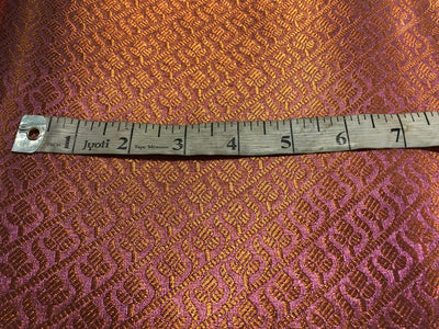 Silk Brocade pink Tissue Fabric with metallic copper  jacquard available in 2 designs floral and geometric with leaf motif BRO1020[1/2]