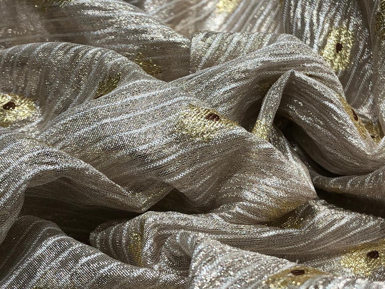 Tissue Crushed sheer mina MOTIF jacquard fabric 44"wide available in 3 colors gold, silver gold and silver grey[18254/55/56/57]