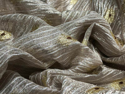 Tissue Crushed sheer mina MOTIF jacquard fabric 44"wide available in 3 colors gold, silver gold and silver grey[18254/55/56/57]