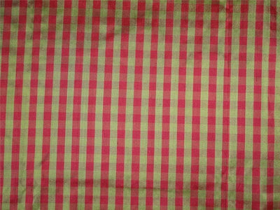100% SILK DUPIONI FABRIC RED X GREEN COLOR PLAIDS 44" wide DUPC78[1]
