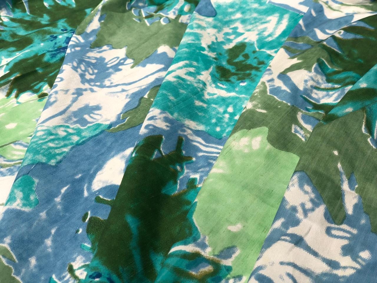 100% silk Dupion fabric floral print shades of blues and greens 54" wide DUPPRT43