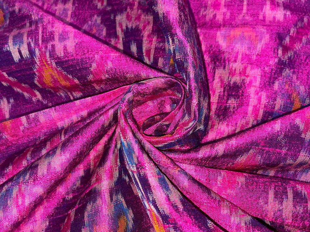 100% pure silk dupion ikat fabric pink purple  color 44" wide single length 1.75 yards [15426]